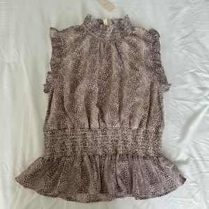 High Neck Purple Patterned Blouse NWT